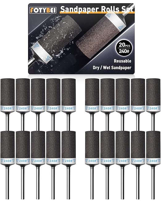 20Pcs 240 Grit Sanding Drums Sandpaper Sticks Set for Dremel Rotary Tool with 1/8" Shank, Rotary Tool Accessories Suitable for Metal Rust Removal/Jade Polishing/Stone Grinding (240 Grit)