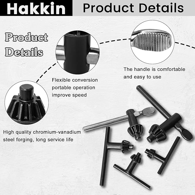 5PCS Drill Chuck Key Wrench 3/4" 5/8" 1/2" 3/8" 1/4" Carbon Steel Heavy Duty Thumb Handle Replacement Drill Clamping Wrench for Electric Drill Clamping Tool