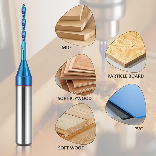 HQMaster Spiral Router Bit Downcut 1/4 Inch Shank Solid Carbide CNC Router Bit with Nano Blue Coating CNC Bits End Mill for Woodwork Mortise Slot Trim