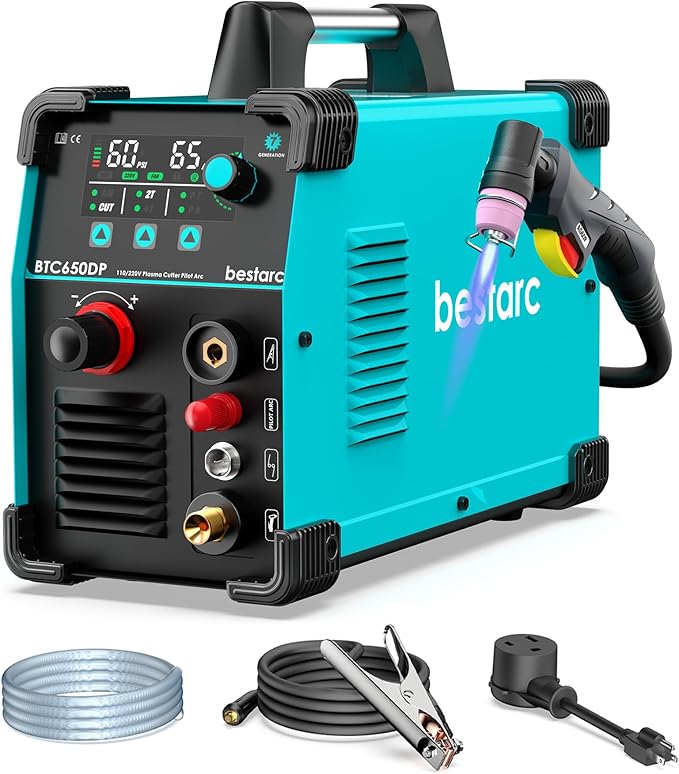 bestarc Plasma Cutter, [Pilot Arc] [Large LED Display] [Air Sensor] 65A bestarc Plasma Cutter Machine 110/220V Dual Voltage, 5/8 Inch Clean Cut 1 Inch Max Cut, Post Flow 2T/4T for Beginners DIY