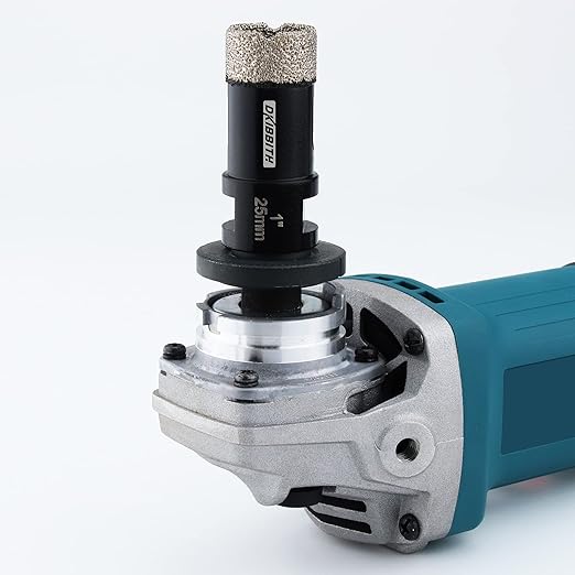 DKIBBITH 1 Inch Dry Diamond Core Drill Bits, 25mm Tile Vacuum Brazed Angle Grinder Hole Saw for Porcelain Ceramic Granite Brick Concrete with 5/8-11 Thread to 3/8??Hex Shank Adapter, Black