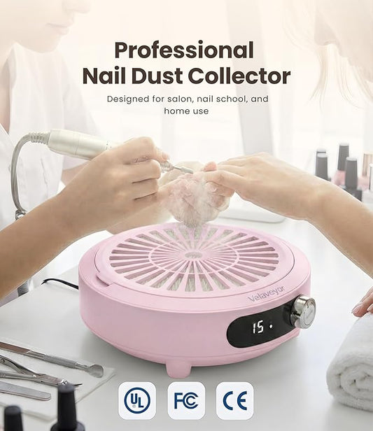 Nail Dust Collector, Rechargeable & Cordless 3800 RPM Low Noise Nail Vacuum Fan with LED Display, Adjustable Speed, Reusable Filter, 30 Pcs Paper, for Acrylic Nails, Salon & Home, Pink