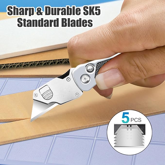 Vickay Box Cutter, Utility Knife with Clip, Stainless Steel Body Handle, Quick-change Blade and Safety Axis Lock, Razor Knife, Cardboard Cutter with Extra 5PC SK5 Blades (Black)