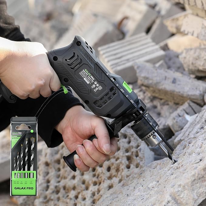 GALAX PRO 4.5Amp 0-3000RPM Corded Hammer Drill, 5pcs Bit, Hammer and Drill 2 Functions in 1 with 12 Variable Speed, 1/2 Inch Keyed Metal Chuck, 360째Rotating Handle