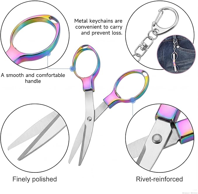 2 Pcs Foldable Scissors with Keychain Badge Reel Scissors Safety Foldable Scissor Small Fishing Scissor Safety for DIY Crafting Projects