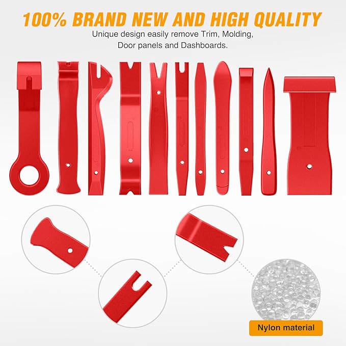 GOOACC 11PCS Auto Trim Removal Tool Kit No-Scratch Tool Kit for Car Audio Dash Window Molding Fastener Remover Tool Kit-Red