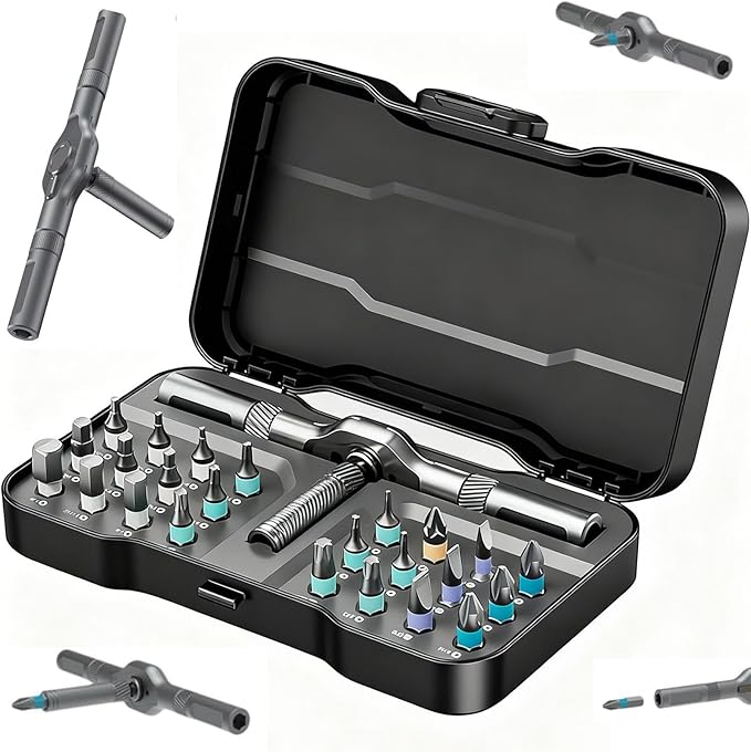24 in 1 Magnetic Screwdriver Set, DIY Ratchet Screwdriver Set, Multifunctional Toolbox with Detachable Ratchet Handle, Portable Precision Repair Tool Kit for Furniture Bicycle Electronic Device