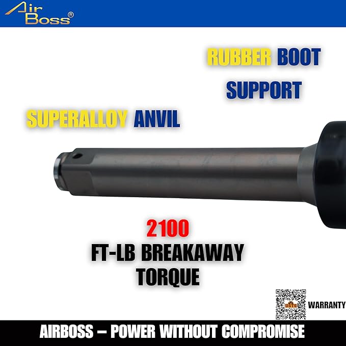 Airboss AW-280GL 1" 16LBS US Germany Award Winning Lightweight Air Impact Wrench 6" Shaft 2200 ft-lb Nut Busting Torque Weighs 16.1 lbs Twin Hammer Magnesium Alloy Design