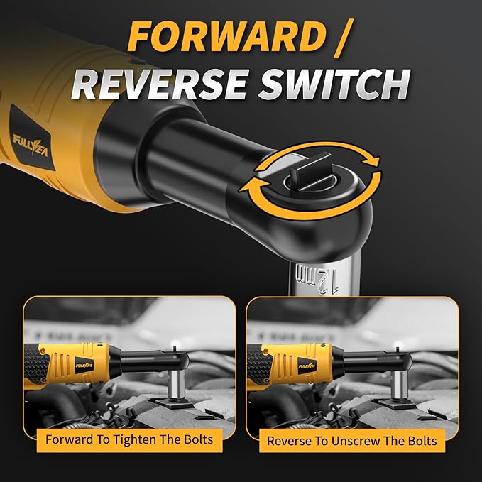 3/8" Cordless Electric Ratchet Wrench Set, 550RPM, 40Ft-lbs, 16.8V Extended Power Ratchet Tool Kit with Variable Speed, 1/4" Adapter, 3" Extension Bar, 2*2.0Ah Battery and Fast Charger(Yellow)