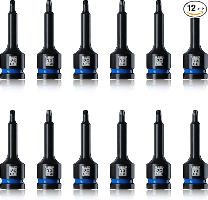 toolant Torx T30 Impact Bit Socket Set 12pcs,1/2" S2 Steel Air Drive Star Sockets, Long High Impact Bits,Professional Mechanic & Automotive Repair Socket Set