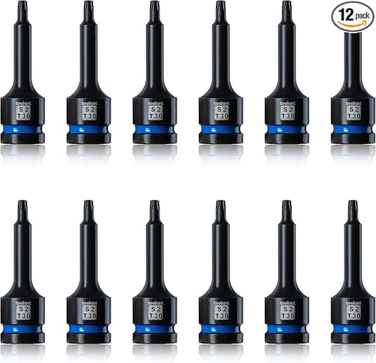 toolant Torx T30 Impact Bit Socket Set 12pcs,1/2" S2 Steel Air Drive Star Sockets, Long High Impact Bits,Professional Mechanic & Automotive Repair Socket Set