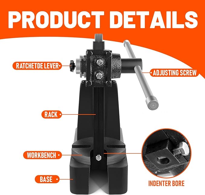Arbor Press, 2 Ton Arbor presses, 8.5 Inch Max Height, Cast iron material, Manual Press is Suitable for Punching, Bending, Stretching and Forming Tasks in Workshops and Garages