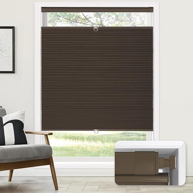 LazBlinds No Tools No Drill Cordless Cellular Shades, Top Down Bottom Up (TDBU) Honeycomb Shades for Home, Blackout Light Blocking Thermal Insulation Blinds for Windows, 35" W x 48" H, Dark Coffee