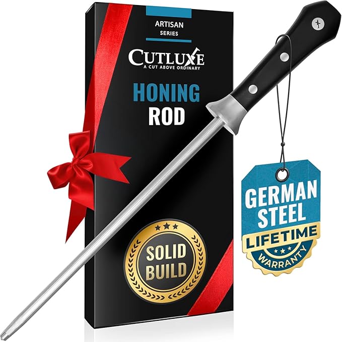 Cutluxe Honing Rod, Knife Sharpener Rod ??10" Honing Steel ??Ergonomic Handle Design, Grilling Gifts for Men ??Artisan Series