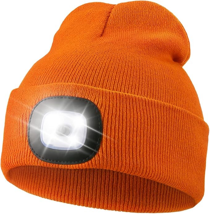 MELASA Unisex Hat with Light, USB Rechargeable Hands Free Headlamp LED Beanie, Winter Gifts for Men Dad Father Husband Him