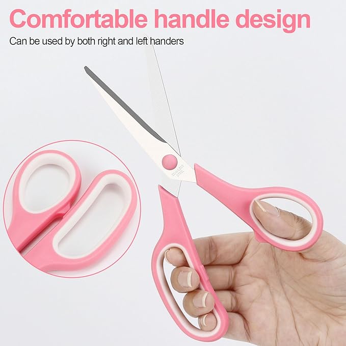 Multipurpose Stainless Steel Scissors 6.7" Pink Sharp Shears Comfort-Grip Scissors for Fabric Craft Office Supplies (Pink 7.7'')
