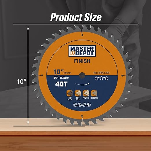 10 Inch Table Saw Blade/Miter Saw Blade, 40T & 60T Combo Pack Fine Finish for Wood Cutting, Carbide-Tipped ATB, Thin Kerf, 5/8" Arbor (2-Pack)