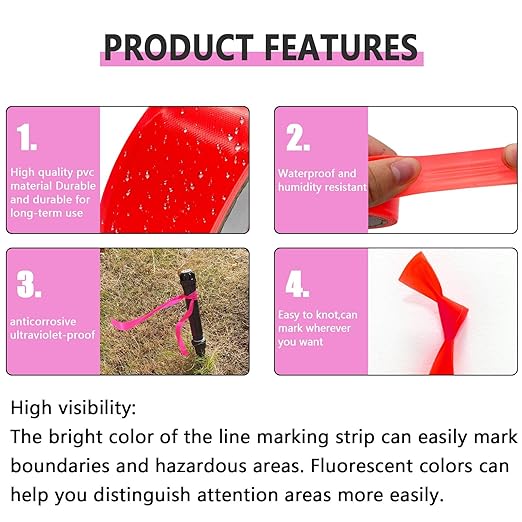 6 Pack Pink Flagging Tape, Non-Adhesive Plastic Ribbon Neon Marking Roll, 1inch*600ft, Marking Tape for Tree Marking, Hunting, Boundaries and Hazardous Areas,Trail Marking