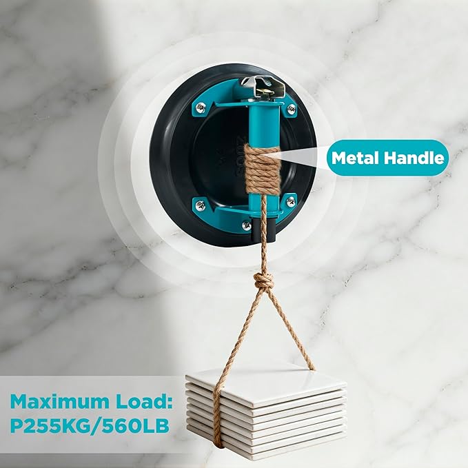 8" Glass suction cups to lift large glass, Tile Suction Cup Lifter with Handle and Pump, 572 LB Load Capacity Heavy Duty Vacuum Lifter for Lifting Large Tile, Granite, Metal, Windows (2-Pack)