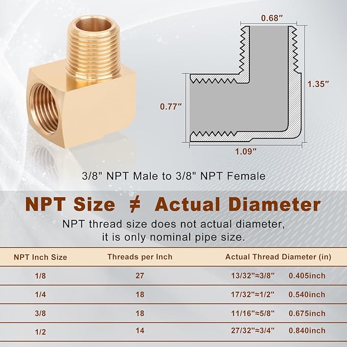 5pcs 3/8??Brass Fittings 90 Degree Barstock Street Elbow 3/8" NPT Male Pipe to 3/8" NPT Female Pipe 3/8 NPT Elbow Forged Brass Pipe Fittings