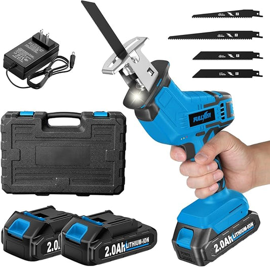 Cordless Reciprocating Saw, 3500 RPM Electric Saws with 4 Blades & 2 Batteries, Tool?멑ree Blade Change, Handheld Saw Lightweight, Battery Reciprocating Saws for Cutting Wood PVC Pipe (Blue)
