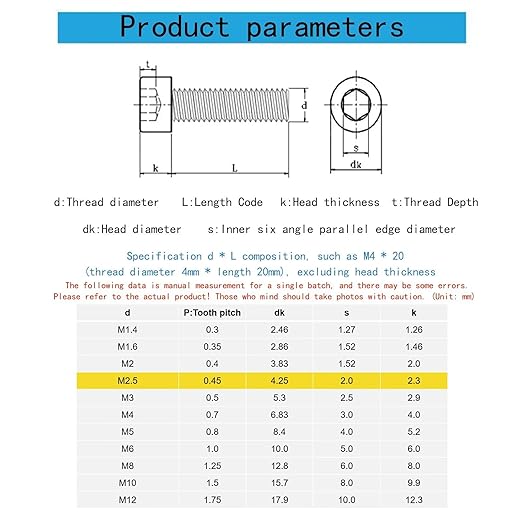M2.5-0.45 x 30mm Socket Head Cap Screws Metric, Hex Socket Screw, Allen Socket Drive, 304 Stainless Steel (A2-70), Full Thread, Bright Finish, Machine Thread, DIN912,30 Pcs