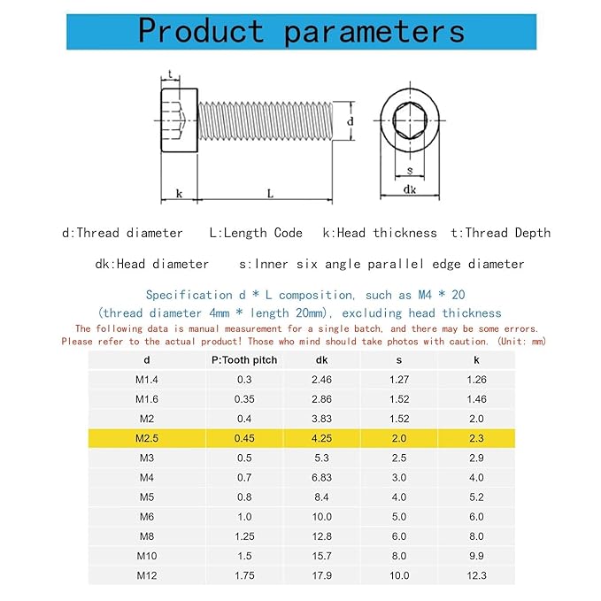 M2.5-0.45 x 9mm Socket Head Cap Screws Metric, Hex Socket Screw, Allen Socket Drive, 304 Stainless Steel (A2-70), Full Thread, Bright Finish, Machine Thread, DIN912,50 Pcs