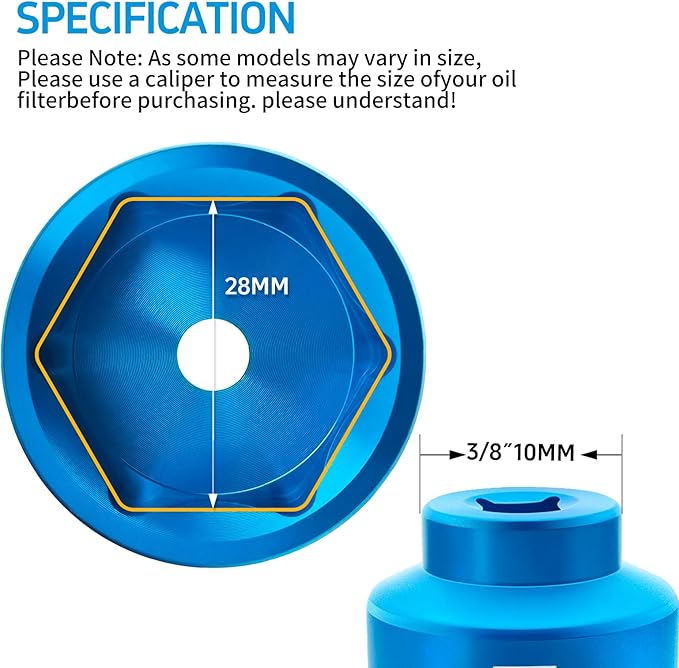 32mm Oil Filter Socket Wrench For Ford F250, BMW, Mini, Volvo, Audi, VW, Porsche Vehicles, Precision CNC Machined Aluminum Oil Filter Removal Tool