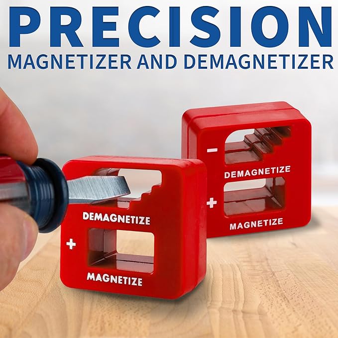 Demagnetizer and Magnetizer for Screwdrivers Tips, Bits, and Small Tools, Large or Big Screws, Drills, Drill Bits, Sockets, Nuts, Bolts, Nails and Precision Construction Tools - Red