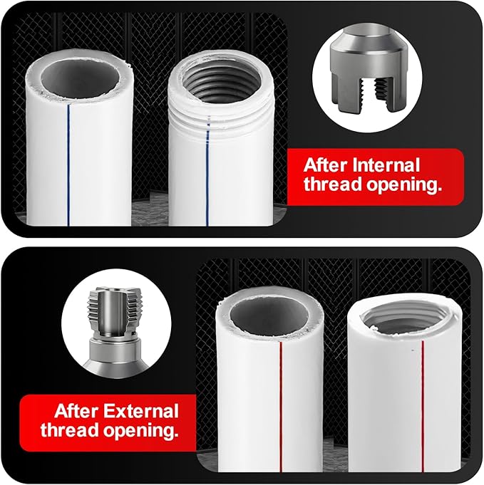 2PCS Pipe Threading Tool, 1/2" & 3/4" Dual-Function Internal & External Pipe Threader Kit, Alloy Steel Thread Cutting Tool for Water Pipes, Electric Drill Compatible, Fast DIY Plumbing Solution