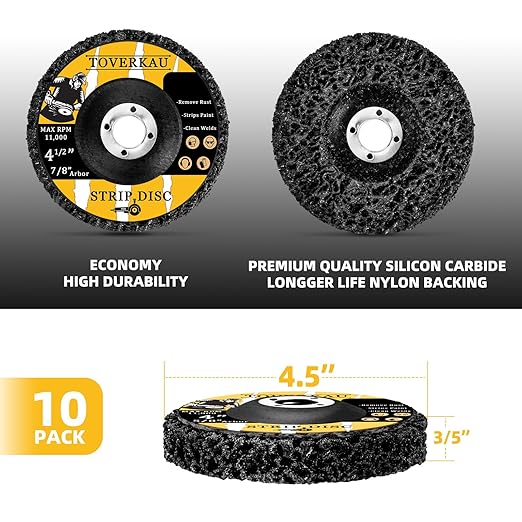 10 Pack 4.5 inch Strip Discs for Angle Grinder, Wire Stripping Wheel Paint Remover for Metal Surfaces, Abrasive Wheels Grinding Discs for Rust Welds Oxidation (4-1/2" x 7/8"), Black