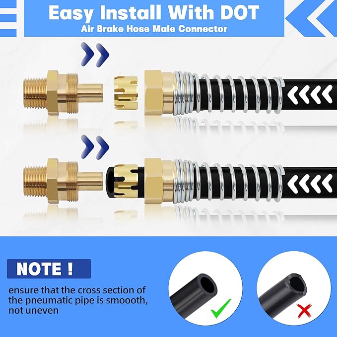 1/2??Hose x 1/2??Male Connector with Spring Guard, Dzakoot 2 Pack Air Brake Hose End Fitting with 2 Pack 1/2??Sleeve Tube