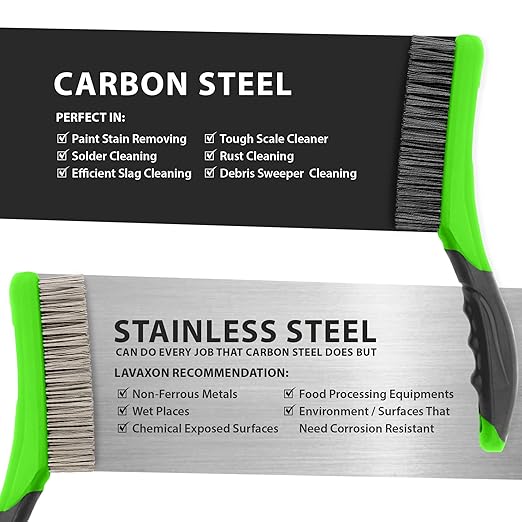 Wire Brush Set-Heavy Duty Stainless & Carbon Steel Bristles with Plastic Handle Grip for Rust, Wielding Slag, Dirt & Paint Scrubbing with Deep Cleaning ??10 Inches (Pack of 2-Green)
