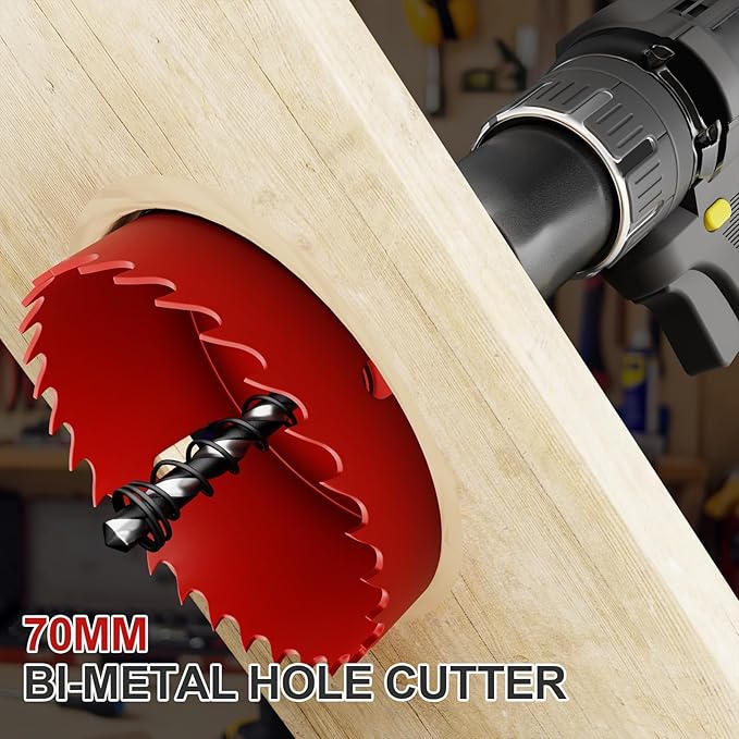 2-3/4" (70mm) Bi-Metal M42 High Speed Steel Hole Saw with Pilot Drill Bit, Smooth Cutting Edge for PVC, Drywall, Wood, Plastic, Gypsum Board, Rubber, Thin Metal