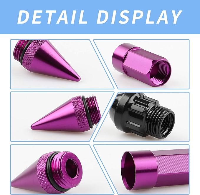 20Pcs Anti Theft Spiked Extended Tuner Wheel/Rims Lug Nuts M12X1.5+Socket (Purple)