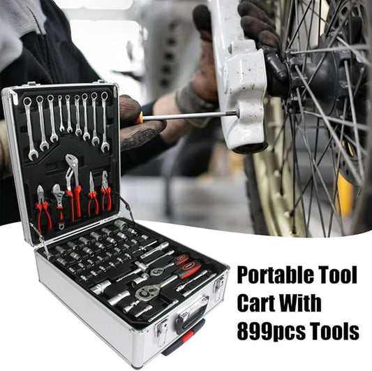899PCS Tool Set, Complete Tool Box Set Hand Tool Set with Tool Box, Household Tool Kit with Rolling Tool Box, Mechanic Tool Set Rolling Tool Set for Home/Auto Repair Tool Set - Silver