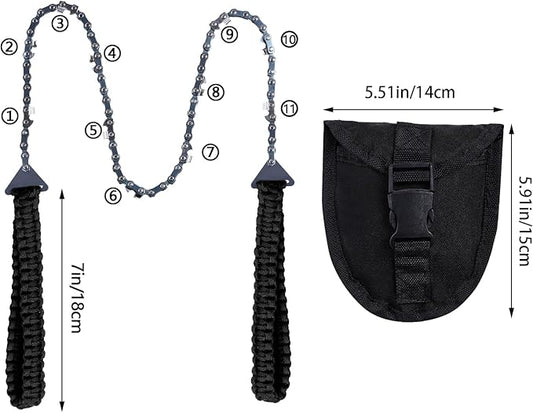 Sucrain Pocket Chainsaw with Paracord Handle, Folding Chain Hand Saw, Emergency Outdoor Survival Gear for Camping, Hunting, Hiking, Cutting Wood & Tree (Black paracord, 11 Teech, 24''Long)