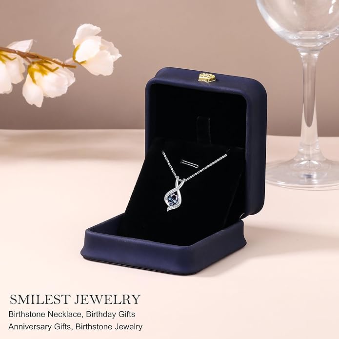 SMILEST Oval Sparkle Birthstone Pendant Necklace, 925 Sterling Silver Gemstone Pendant Anniversary Birthday Gifts for Women Wife Girlfriend Mom Grandma Birthstone Necklace for Women Jewelry Gifts