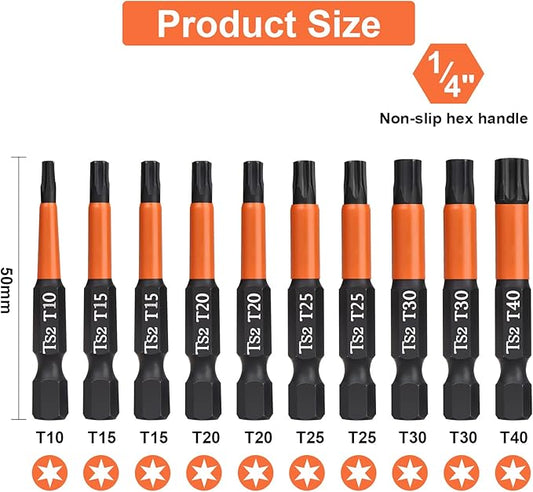 Pro Screwdriver Bit Set - Screwdriver Torx 10 pieces, 50mm length, 1/4??Hex-Shank, with Storage Box