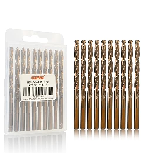 Luckyway 7/32" Cobalt Drill Bit (10 Pcs), Jobber Length Twist Drill Bit Set for Hard Metal, Stainless Steel, Cast Iron, Wood and Plastic, with Storage Case