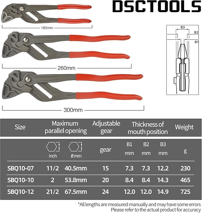 DSCTOOLS Multi-Use Adjustable Plier Wrench, Push Button Quick Adjust Tongue-and-Groove Pliers,Slip Joint Pliers, Plumbing Pliers (7/10/12Inch) (7"/10"/12"SET)