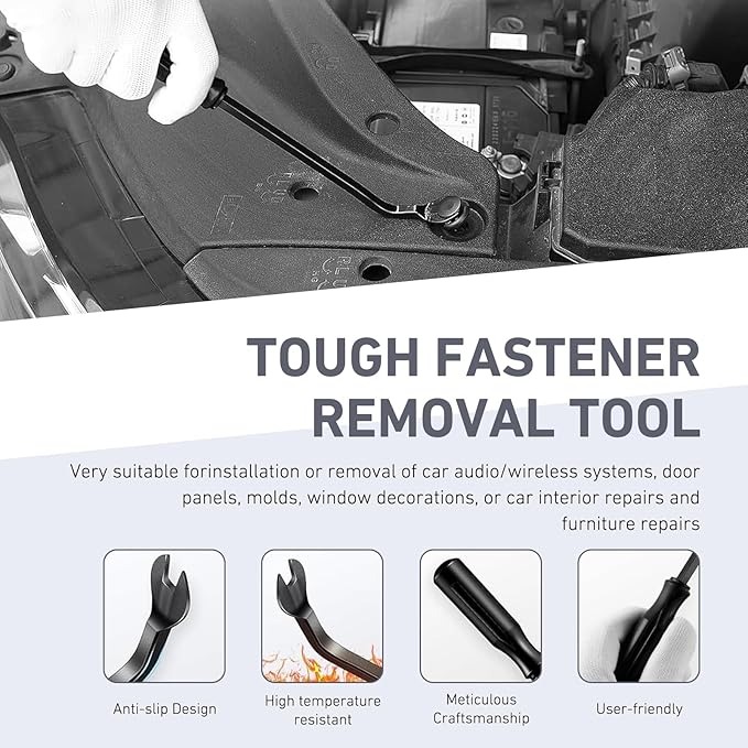 5 PCS Auto Trim Removal Tool Kit, No-Scratch Remover Pry Tool Set, Interior Door Panel Clip Fastener Removal Set for Car Door Clip Panel & Audio Dashboard Dismantle (Black)