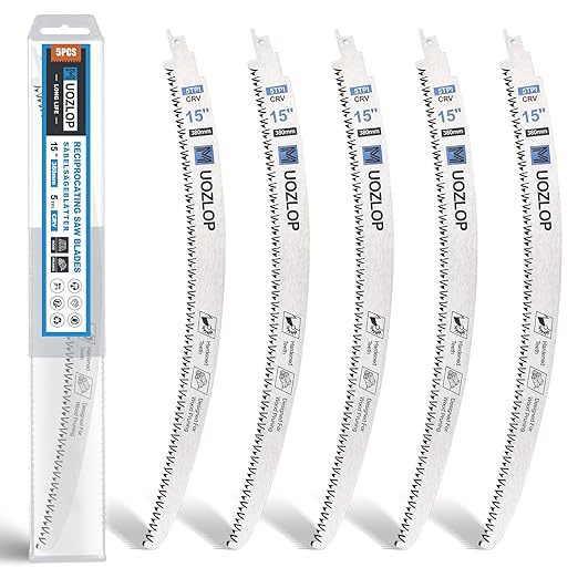 15 inch Wood Pruning Saw Blades, 5 Pcs Japanese Teeth Reciprocating Saw Blade 5TPI for Tree Trimming, Wood Cutting with Storage Box