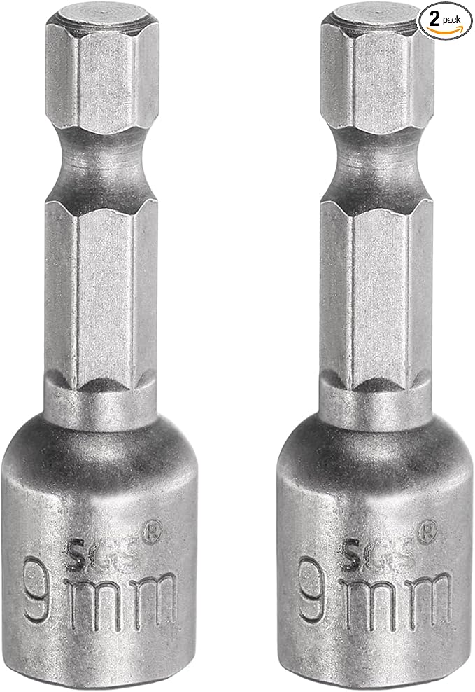 HARFINGTON 2pcs Nut Driver Drill Bit 9mm Metric Socket 1/4" Hex Shank 1.65" (42mm) Long Magnetic 6-Point Sockets Quick Change CR-V Steel Bolt Setters for Power Drill Drivers