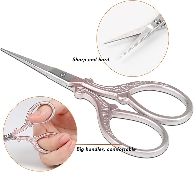 Embroidery Scissors - Stainless Steel Sharp 3.6 inch Scissors with Leather Cover for Sewing, Crafting, Art Work, Threading, Needlework - DIY Tools, Dressmaker Small Shears Pink Purple