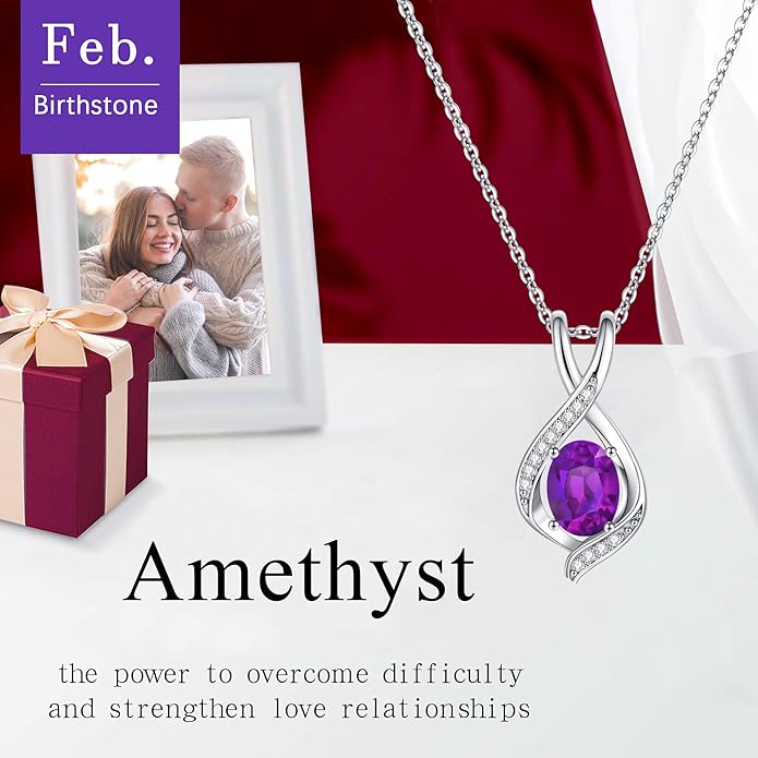 SMILEST Oval Sparkle Birthstone Pendant Necklace, 925 Sterling Silver Gemstone Pendant Anniversary Birthday Gifts for Women Wife Girlfriend Mom Grandma Birthstone Necklace for Women Jewelry Gifts