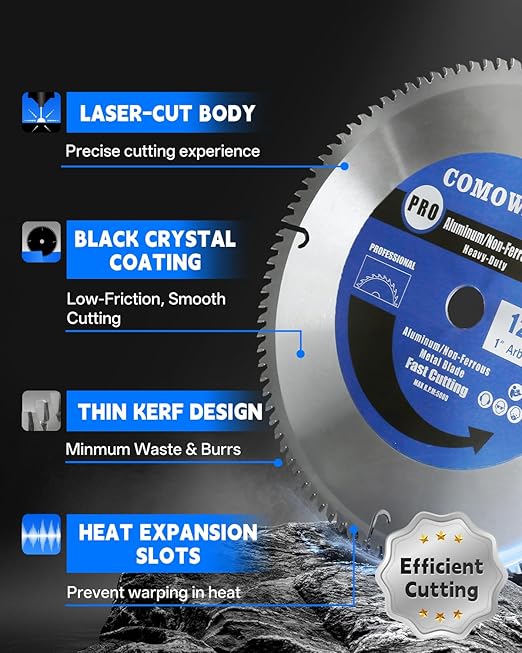COMOWARE 12“ Circular Saw Blade, 100T TCG Metal Cutting Blade, 1" Arbor, TCT Carbide-Tipped, Anti-Vibration, Teflon Anti-Stick, Metal Cutting Circular Saw Blade for Aluminum and Non Ferrous Metals