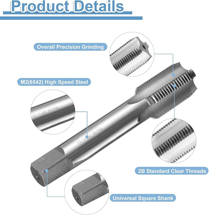 uxcell Hand Bottom Tap 7/8-14 UNF 2B Thread Bottoming Style Threading Taps High Speed Steel HSS6542 Straight Flutes Screw Tapping Tool