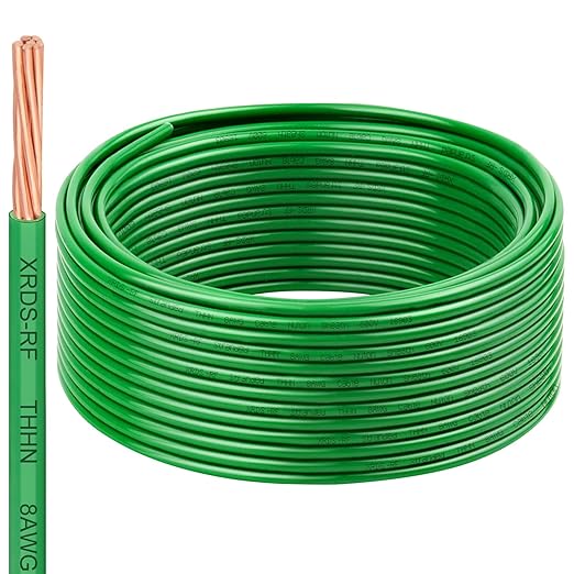 8 AWG THHN Stranded Bare Copper Wire 25FT Green Grounding Wire, Electrical Wire, 600V Rated Building Wire, Ideal for Panel Wiring, Grounding, Lighting Circuits, Control Systems