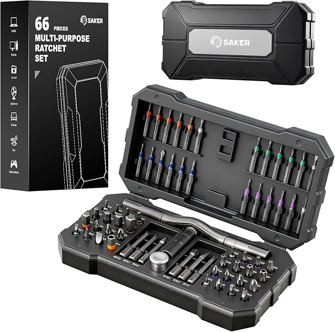 Saker 66 in 1 Magnetic Screwdriver Set Portable Multi Bit Ratcheting Screwdriver Kit with Detachable Handle for Home Electronics,Computer,Furniture, Bike,DIY,Valentine's Day Gifts